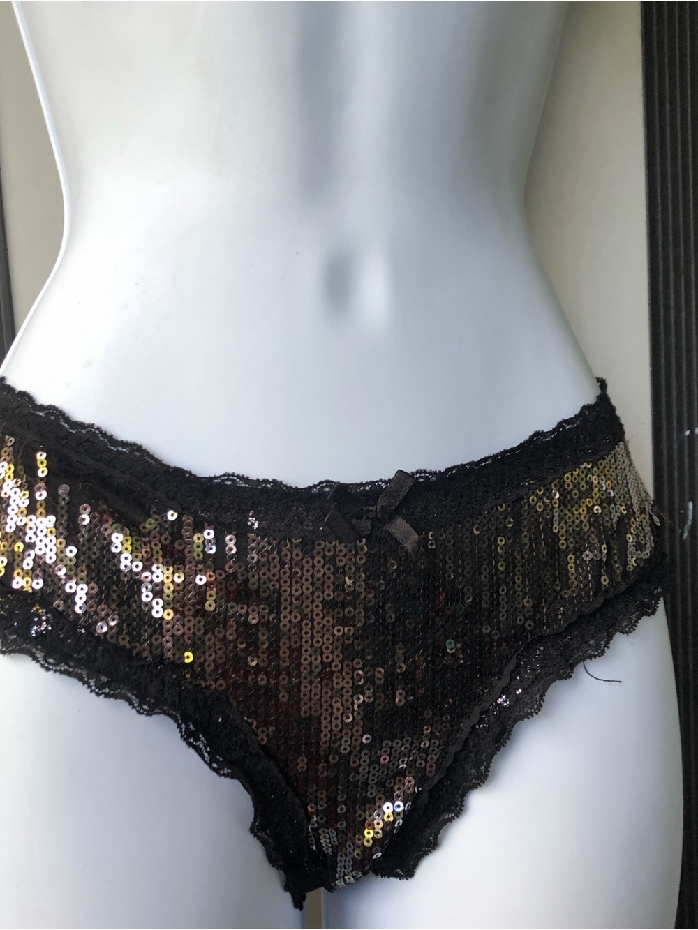 Sequin Lace Bikini Panty - Black